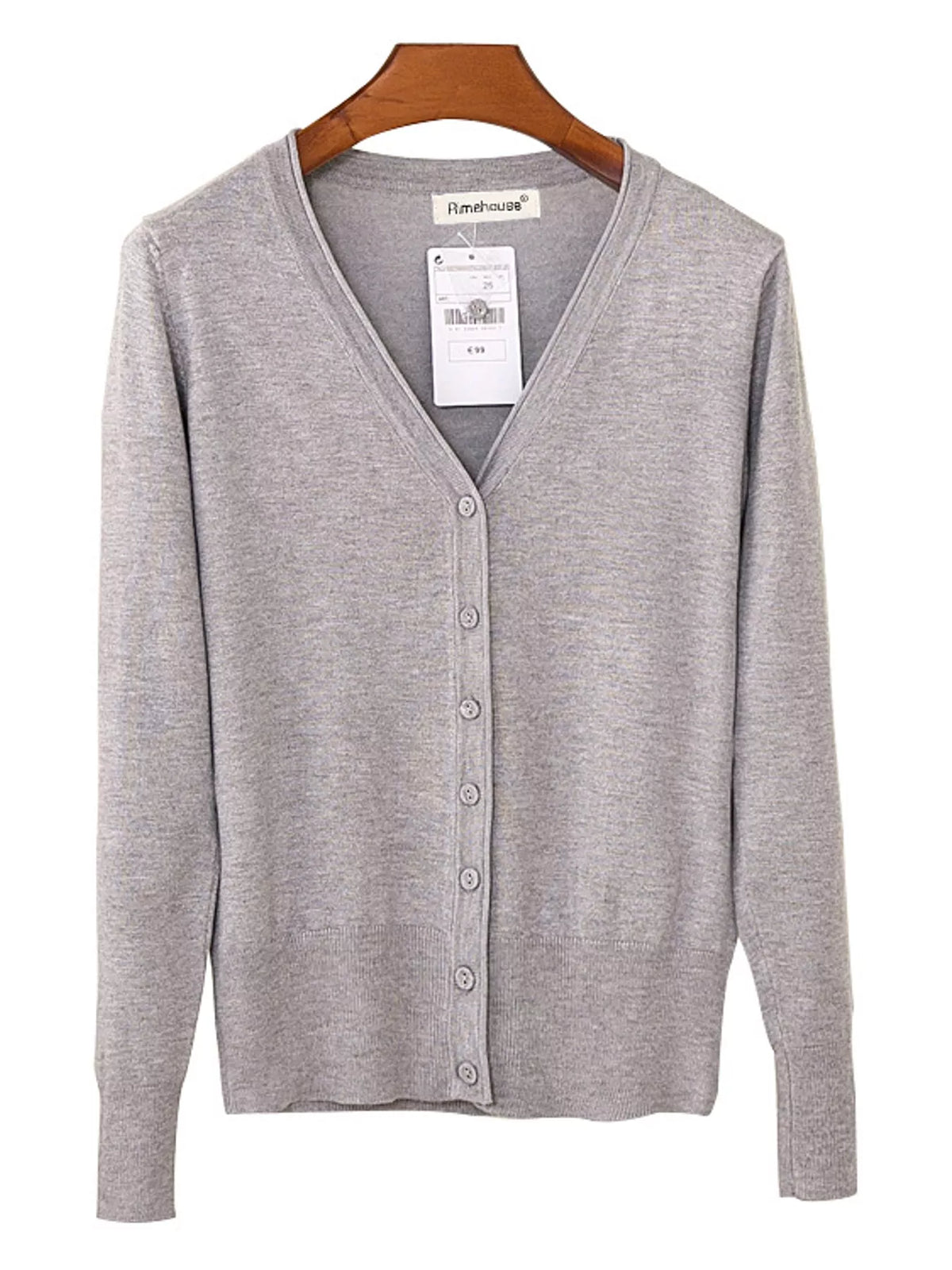 Classic V-Neck Button-Down Knit Cardigan - Light Gray - View 49