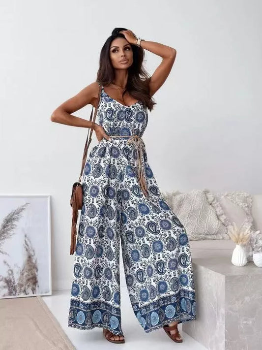 Printed Spaghetti Strap Wide-Leg Jumpsuit - product photo 2