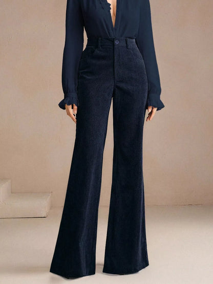 High-Waisted Flare Pants - Navy Blue - View 1