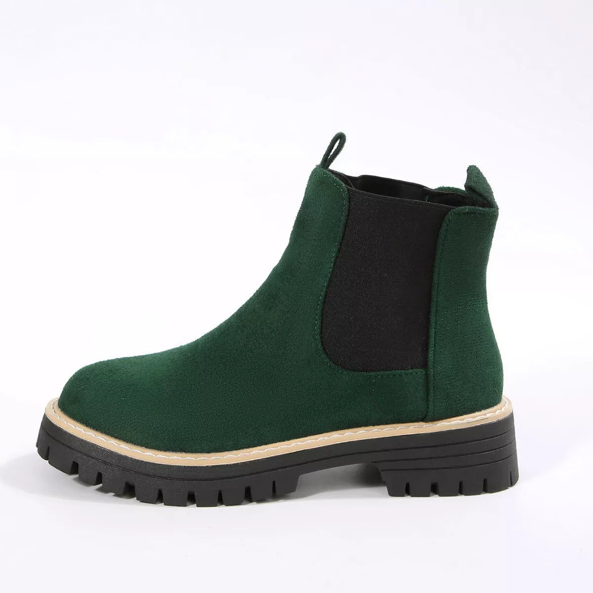 Round Toe Block Heels Boots - Green - View 12