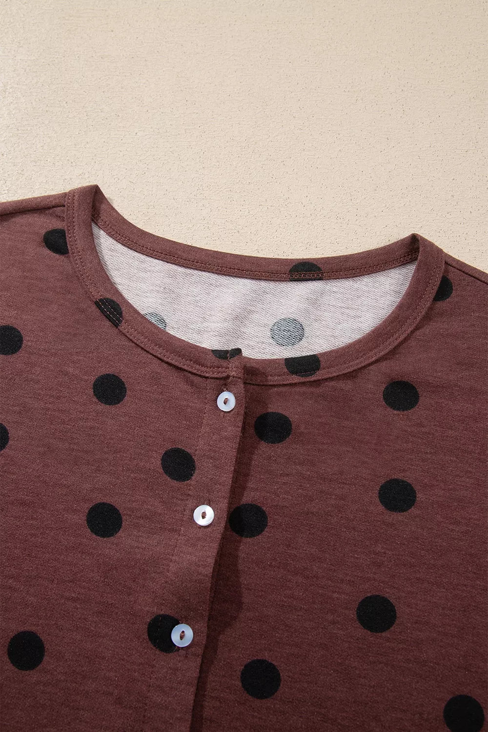Polka Dot Button Front Long Sleeve Casual Shirt - Brown - View 8
