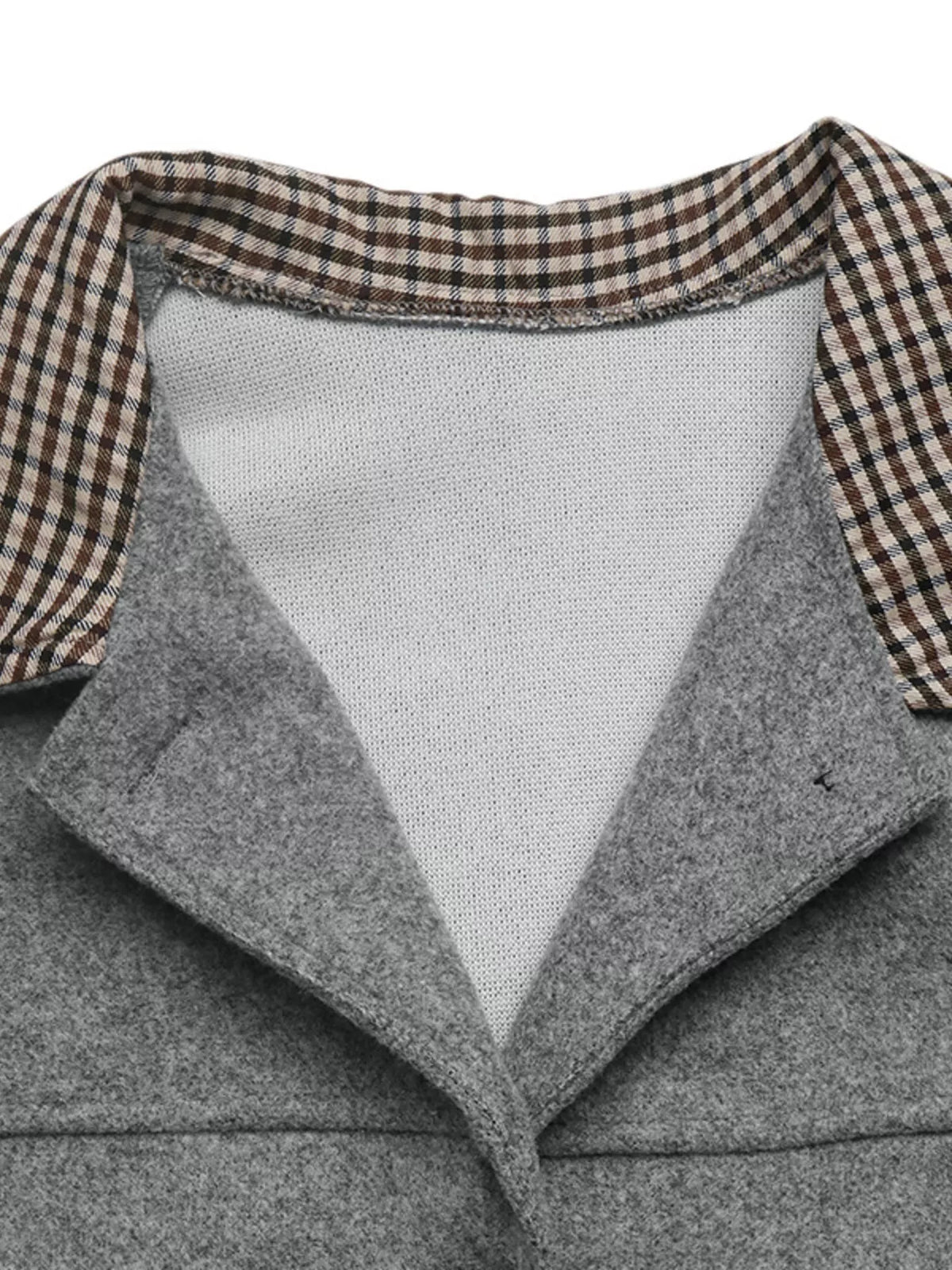 Button-Down Outerwear with Gingham Contrast Details - Gray - View 6