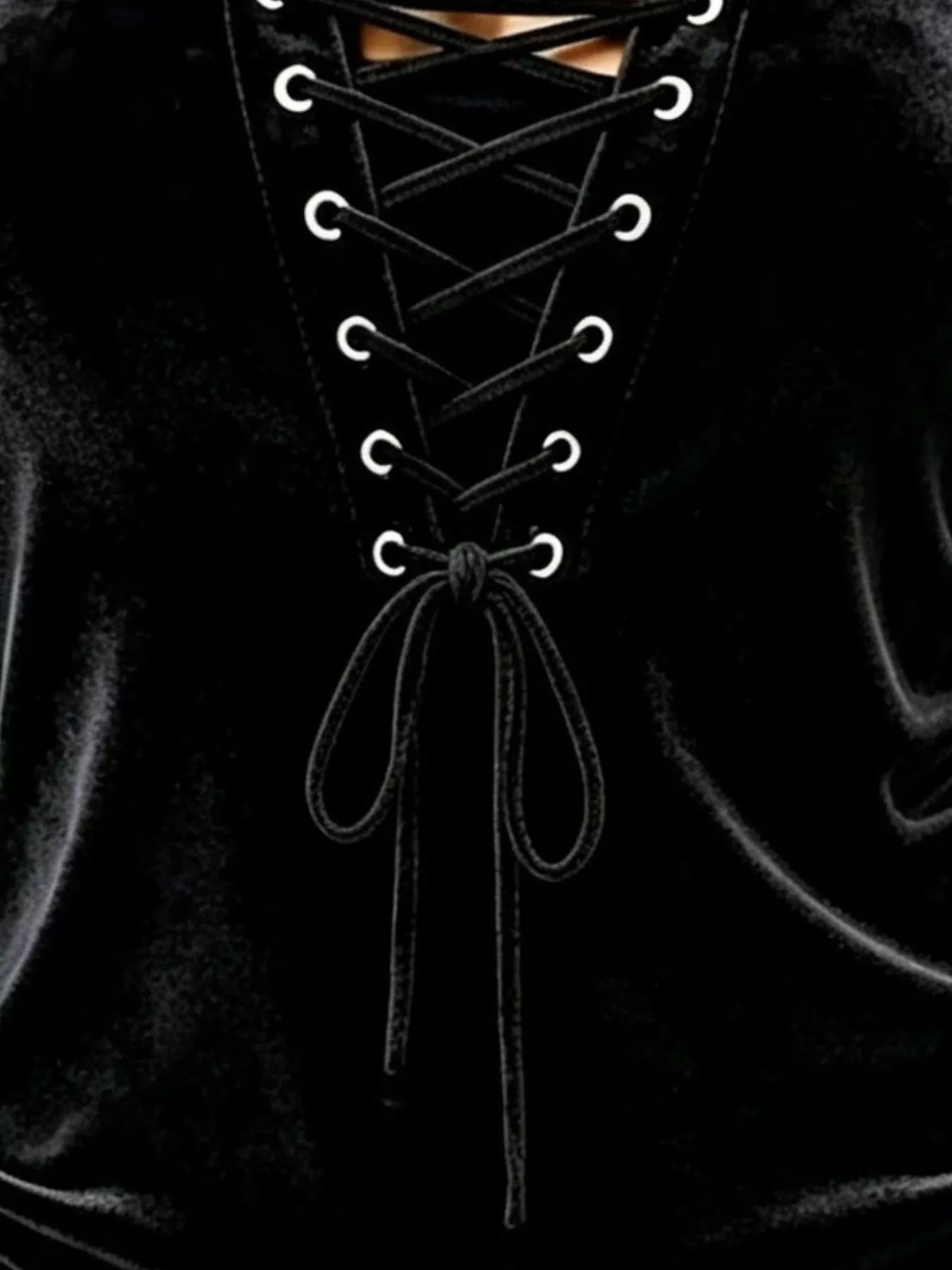 Full Size Long Sleeve Lace-Up Front Slim Fit T-Shirt Plus Size - Black - View 2