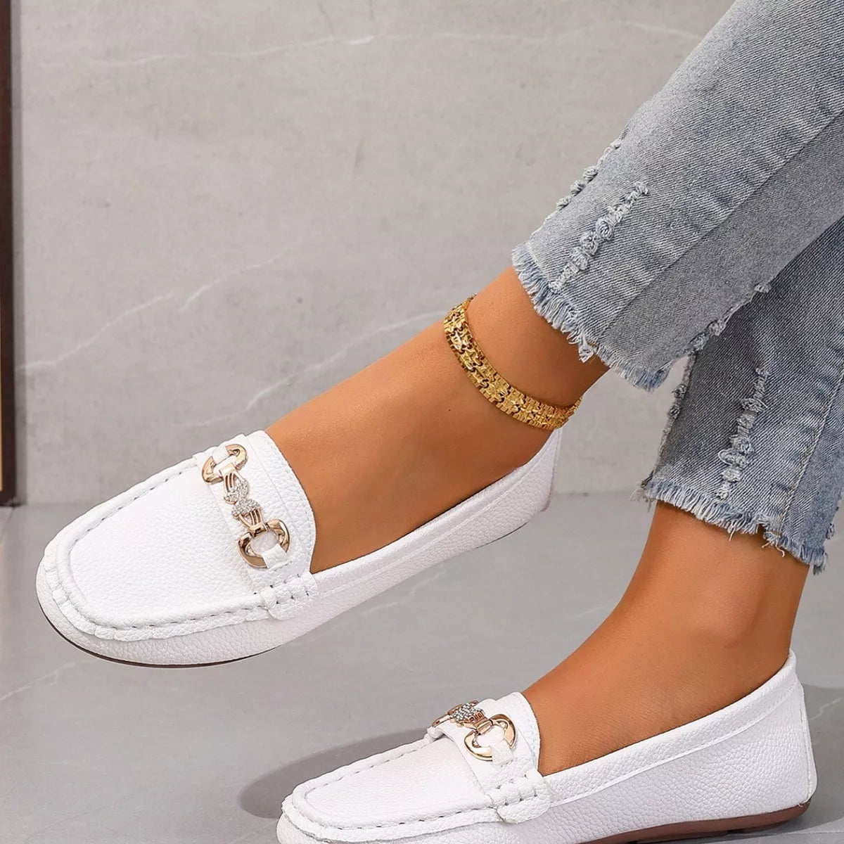 Round Toe Slip-Ons - White - View 4