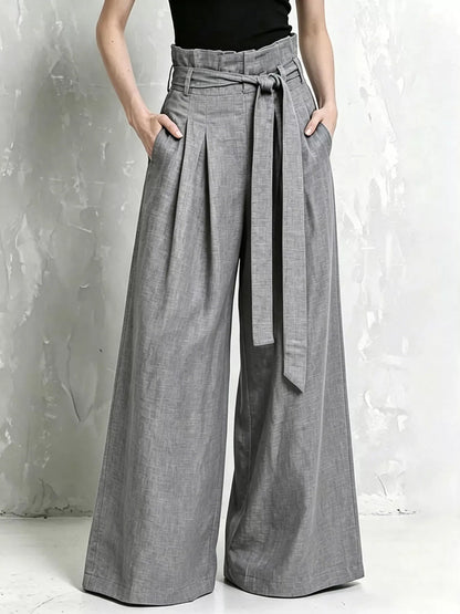 Full Size Wide-Leg Paperbag Waist Pants Plus Size - Gray - View 1
