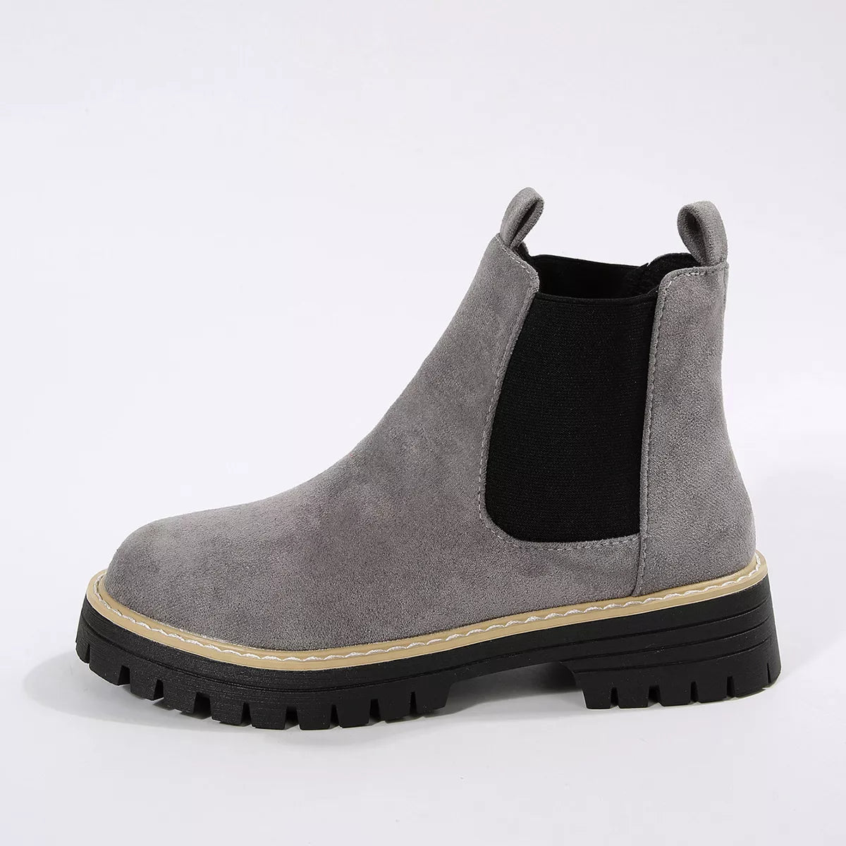 Round Toe Block Heels Boots - Gray - View 9