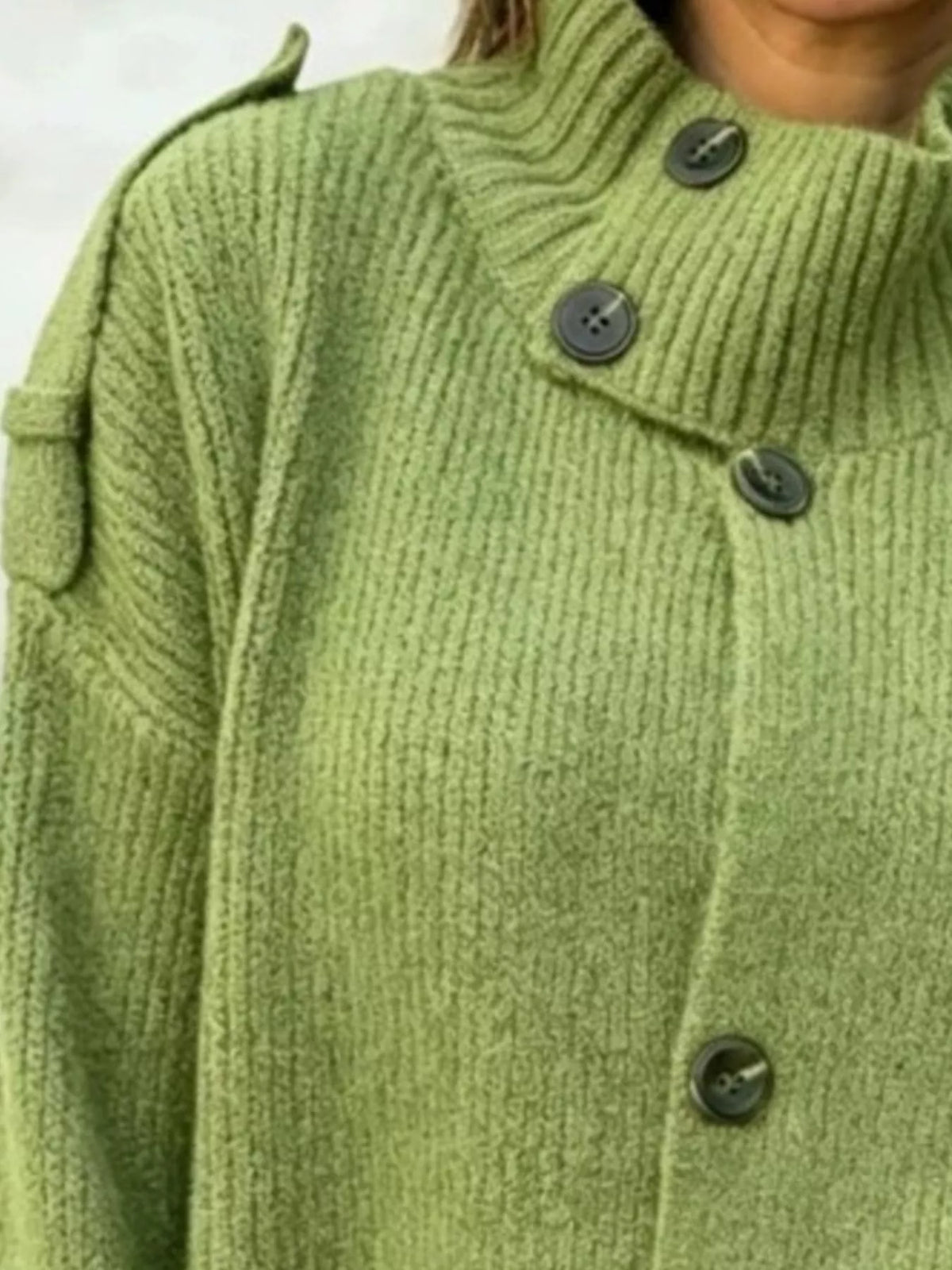 Full Size Button-Up Mock Neck Cardigan Plus Size - Green - View 2