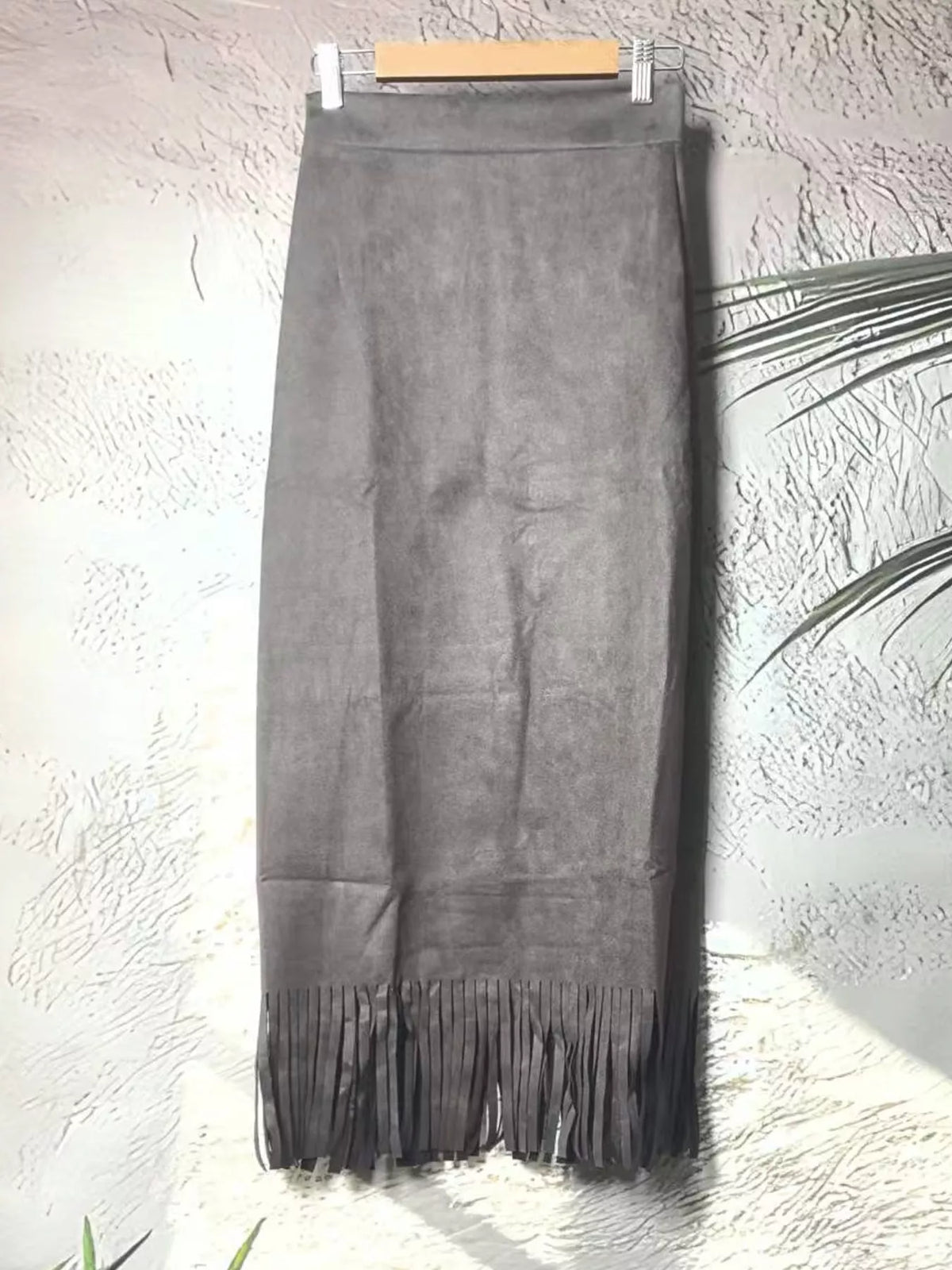 High-Waisted Fringe Midi Skirt - Dark Gray - View 18