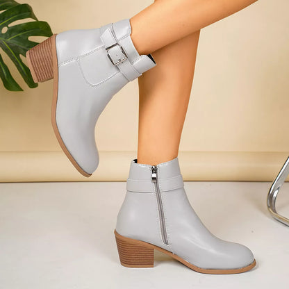 Point Toe Block Heels Boots - Gray - View 4