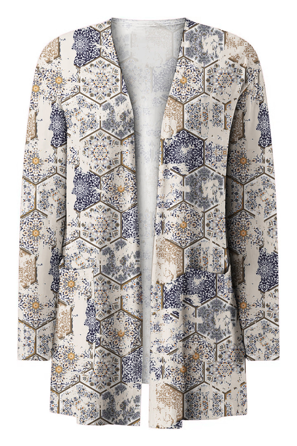 Printed Long Sleeve Cardigan - Beige - View 15