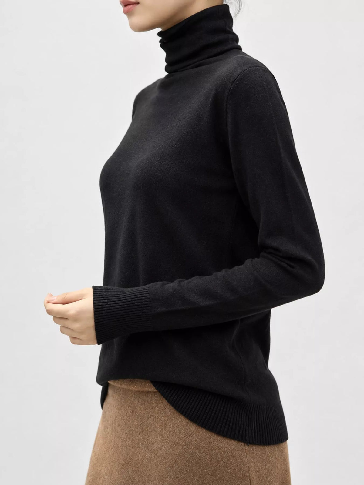 Full Size Slim-Fit Turtleneck Knit Top Plus Size - Black - View 12