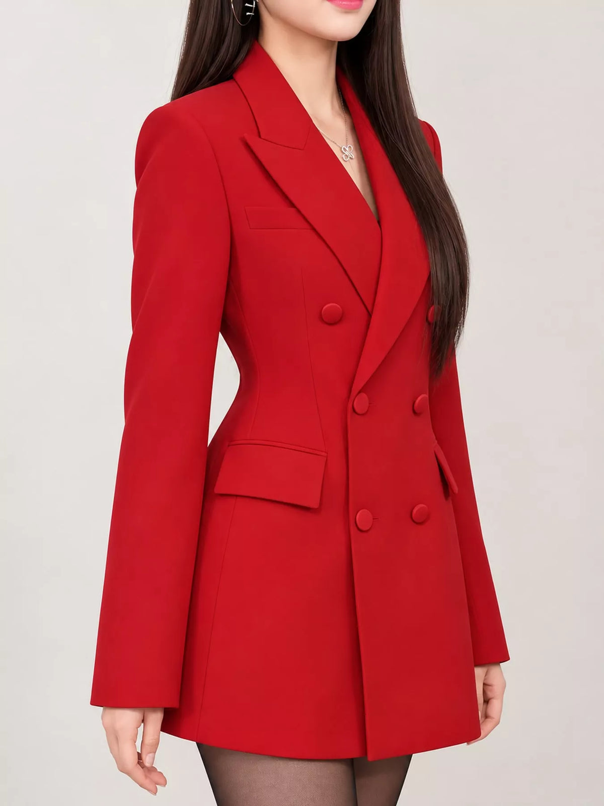 Full Size Double-Breasted Slim-Fit Blazer Plus Size - Red - View 15