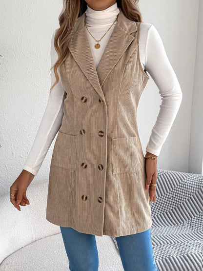 Double-Breasted Long Vest Coat - Khaki - View 2