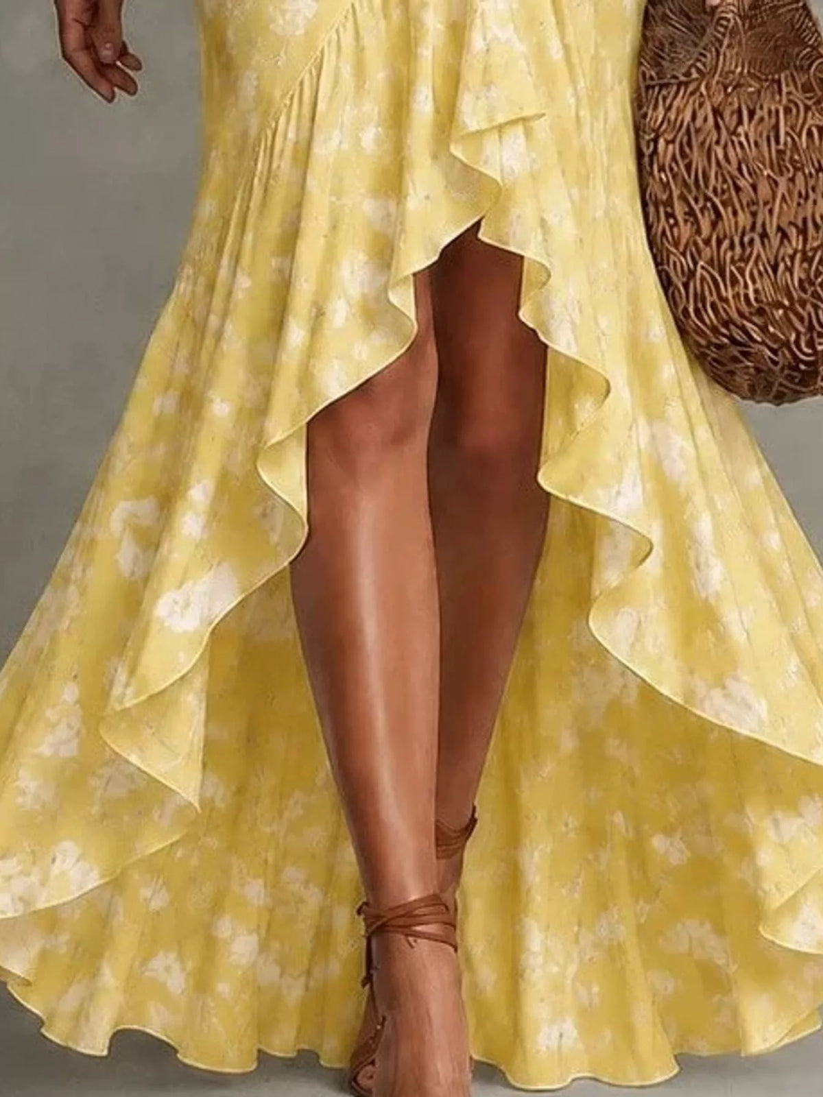 High-Low Ruffled Maxi Dress - Yellow - View 10