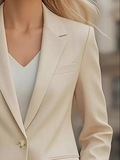 Lapel Collar One Button Blazer - Apricot - View 2