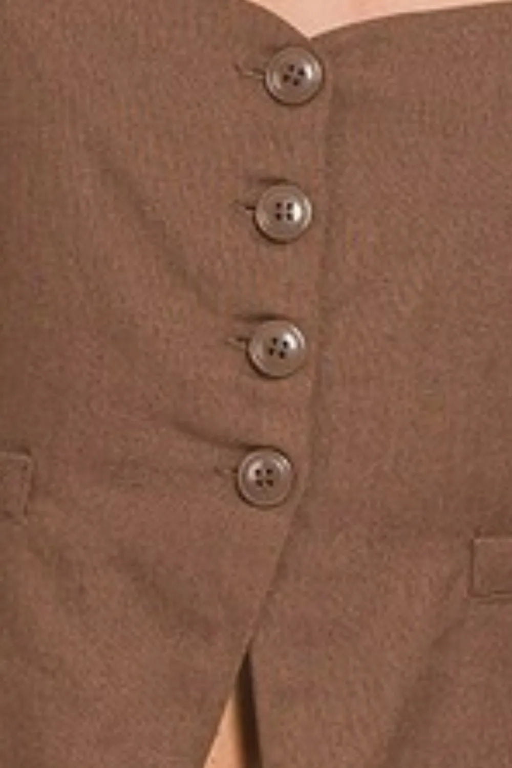 Zenana Linen Tie-back 4-button Vest with Lining - BROWN - View 3