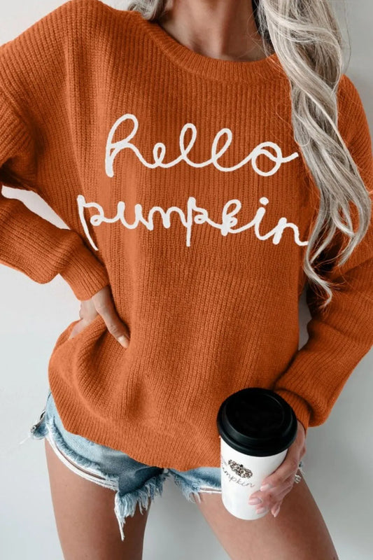 Letter Graphic Round Neck Long Sleeve Sweater - product photo 1