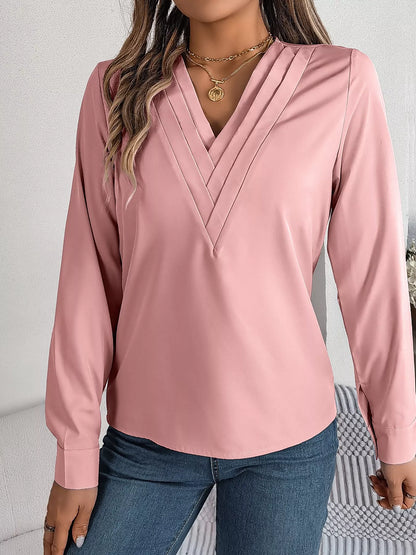 Layered V-Neck Long Sleeve Blouse - Blush Pink - View 10