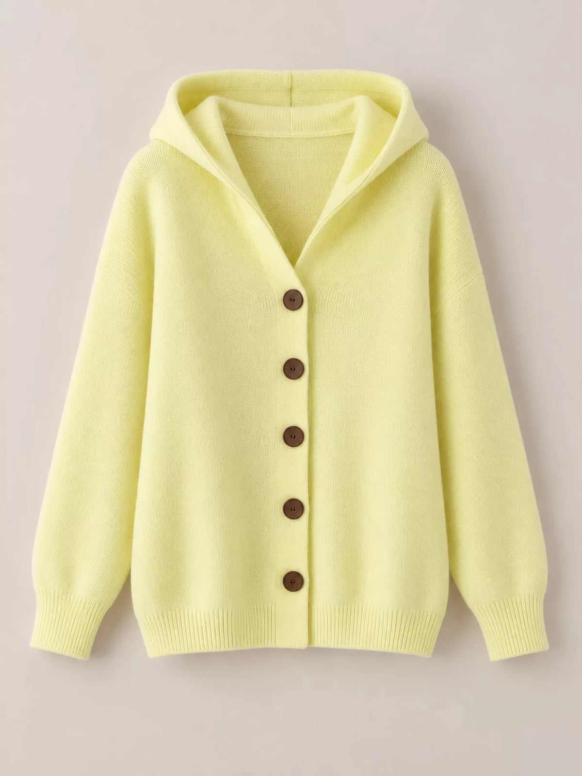 Full Size Hooded Button-Down Knit Cardigan Plus Size - Light Yellow - View 27