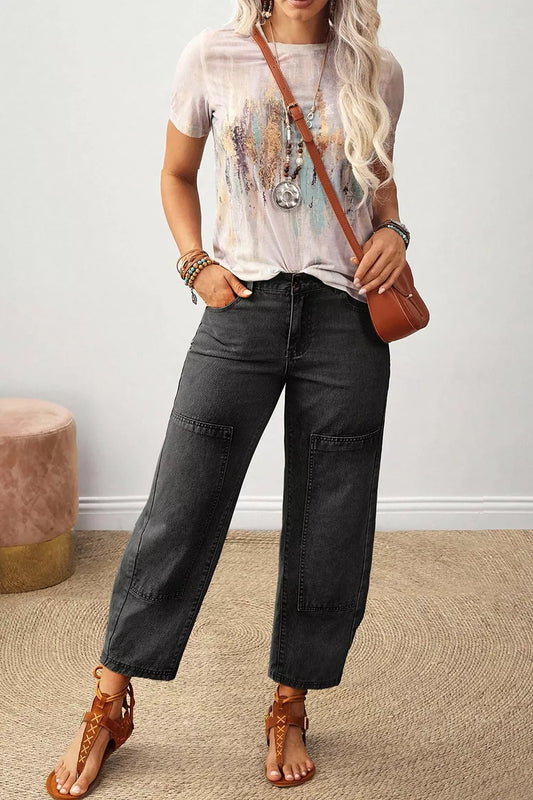 Decorative Seam Patchwork Detail Solid Color Jeans - Dark Gray - View 1