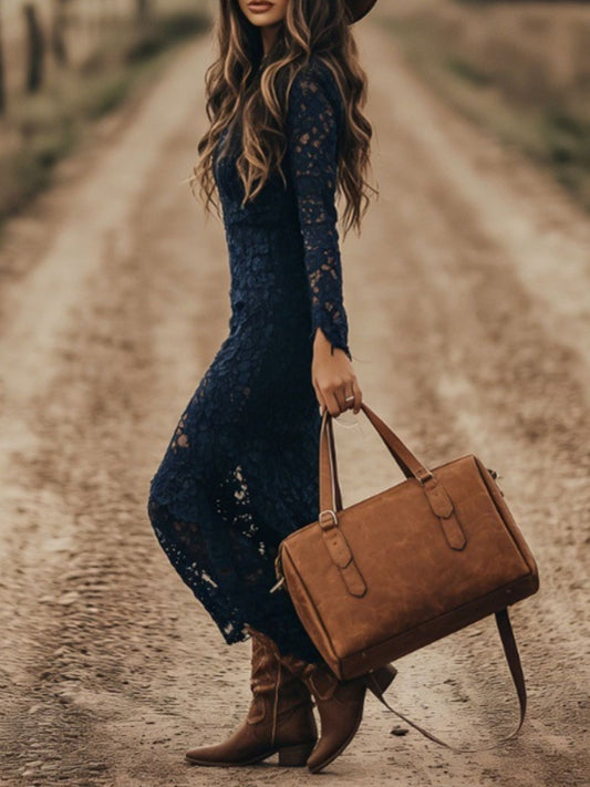Full Size Lace Long Sleeve Midi Dress Plus Size - product photo 2