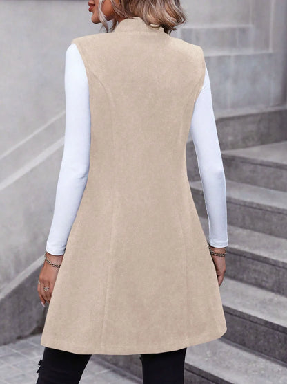 Button Up Longline Vest Coat - Apricot - View 4