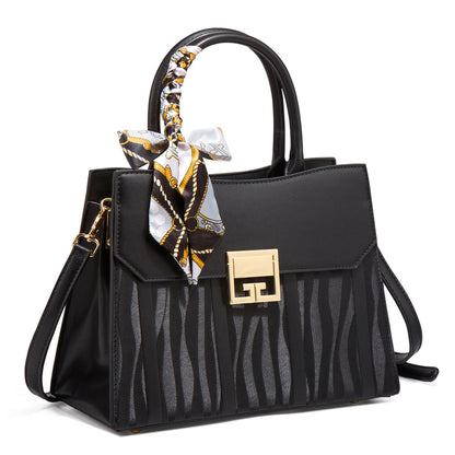 Scarf Decor Leather Handbag - Black - View 3
