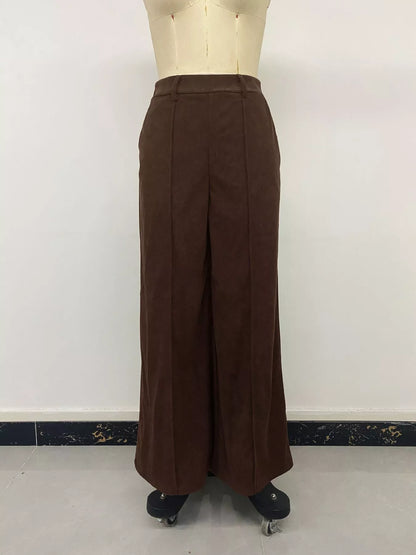 High-Waisted Wide-Leg Pants - Coffee Brown - View 9