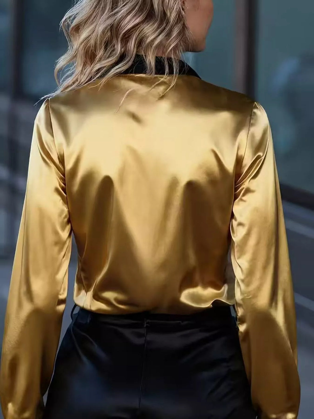 Button Up Long Sleeve Shirt - Gold - View 6