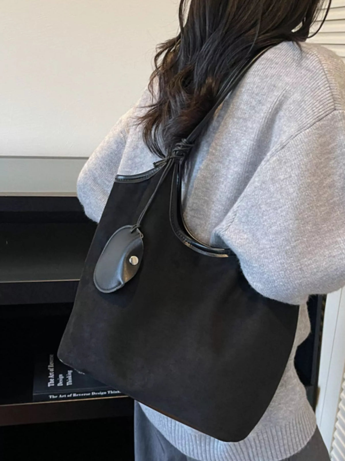 Suede Texture Shoulder Bag - Black - View 2