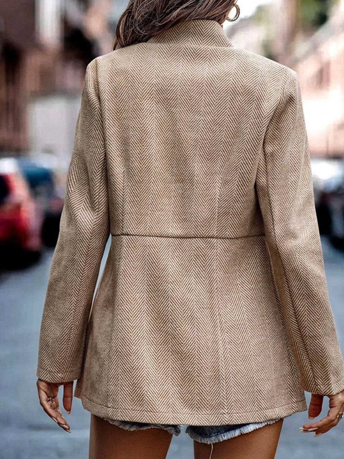 Slim Fit Open Front Blazer - Khaki - View 7