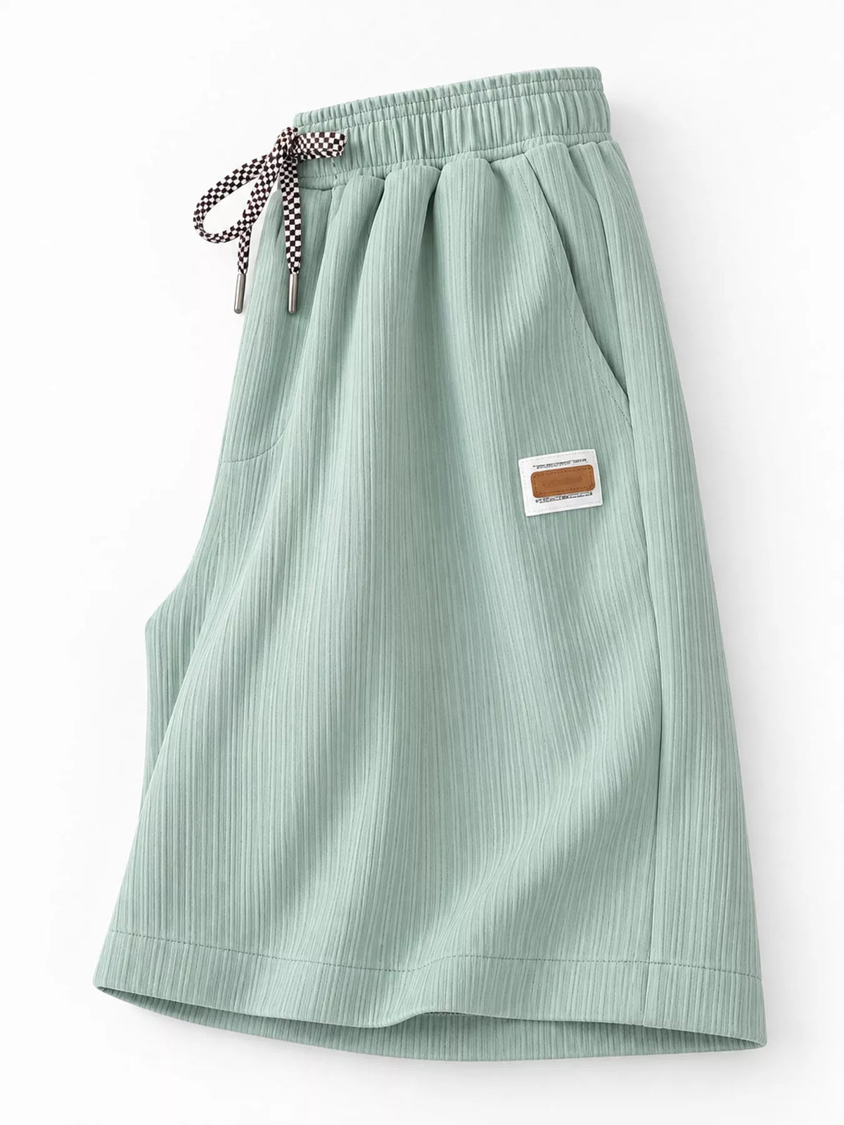 Plus Size Checkerboard Drawstring Casual Shorts - Green - View 3