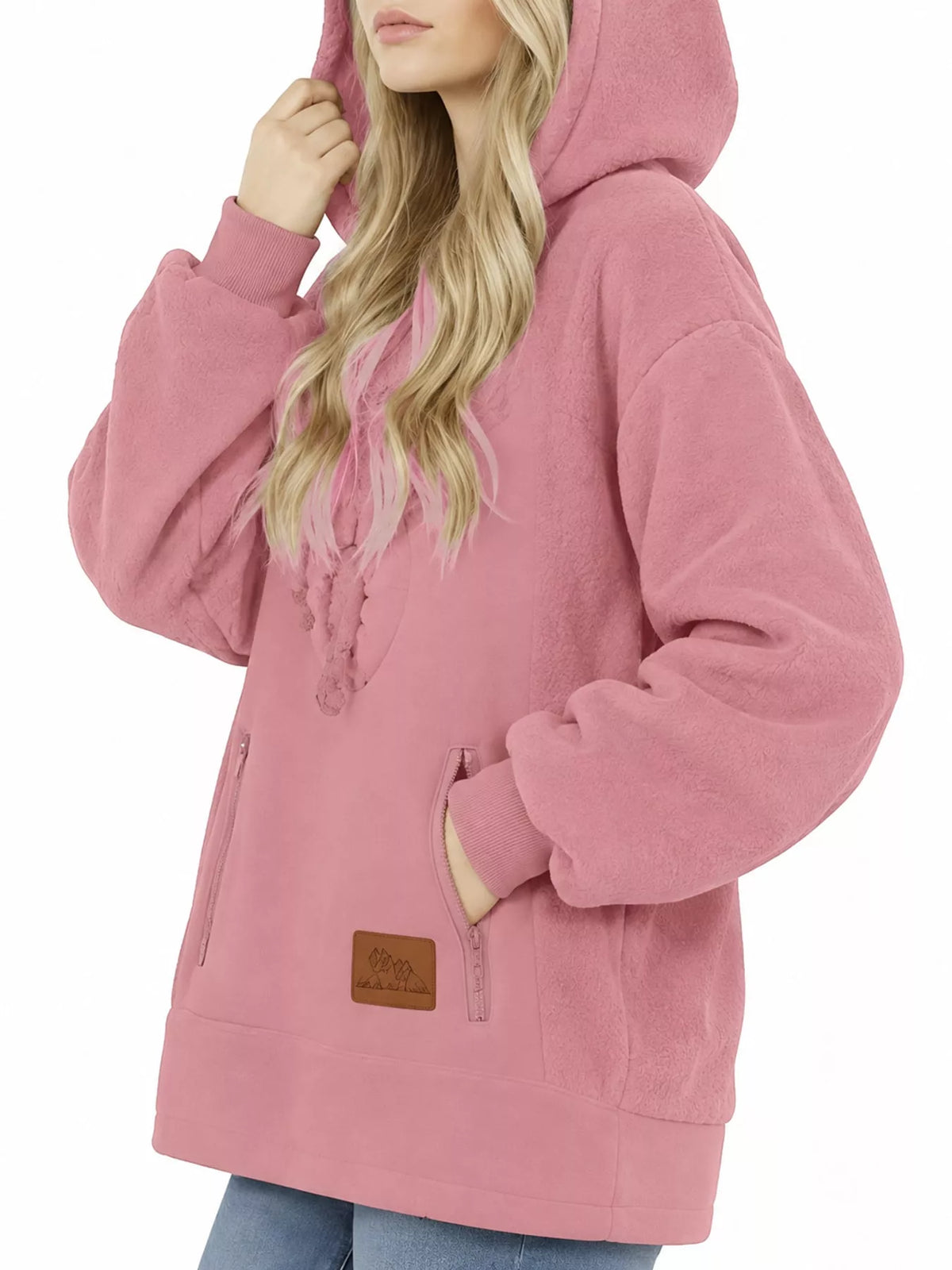 Full Size Fleece Pet-Carrying Hoodie with Cat Pouch Plus Size - Lotus Color - View 10