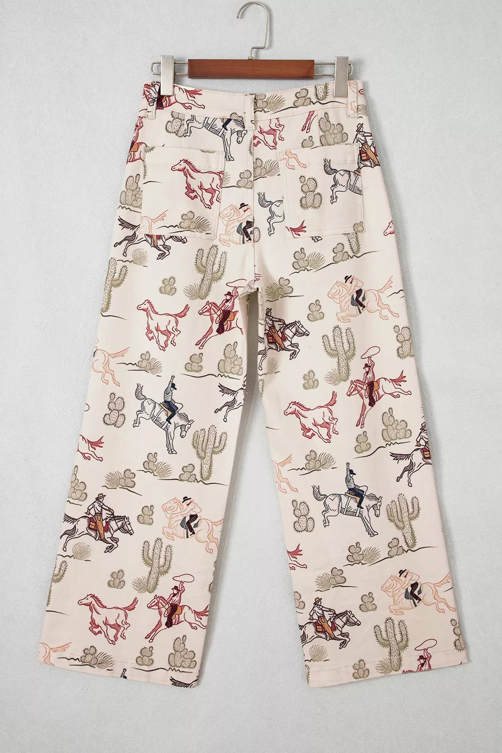 Western Print Straight Leg Ankle-Length Pocket Jeans - Beige - View 4