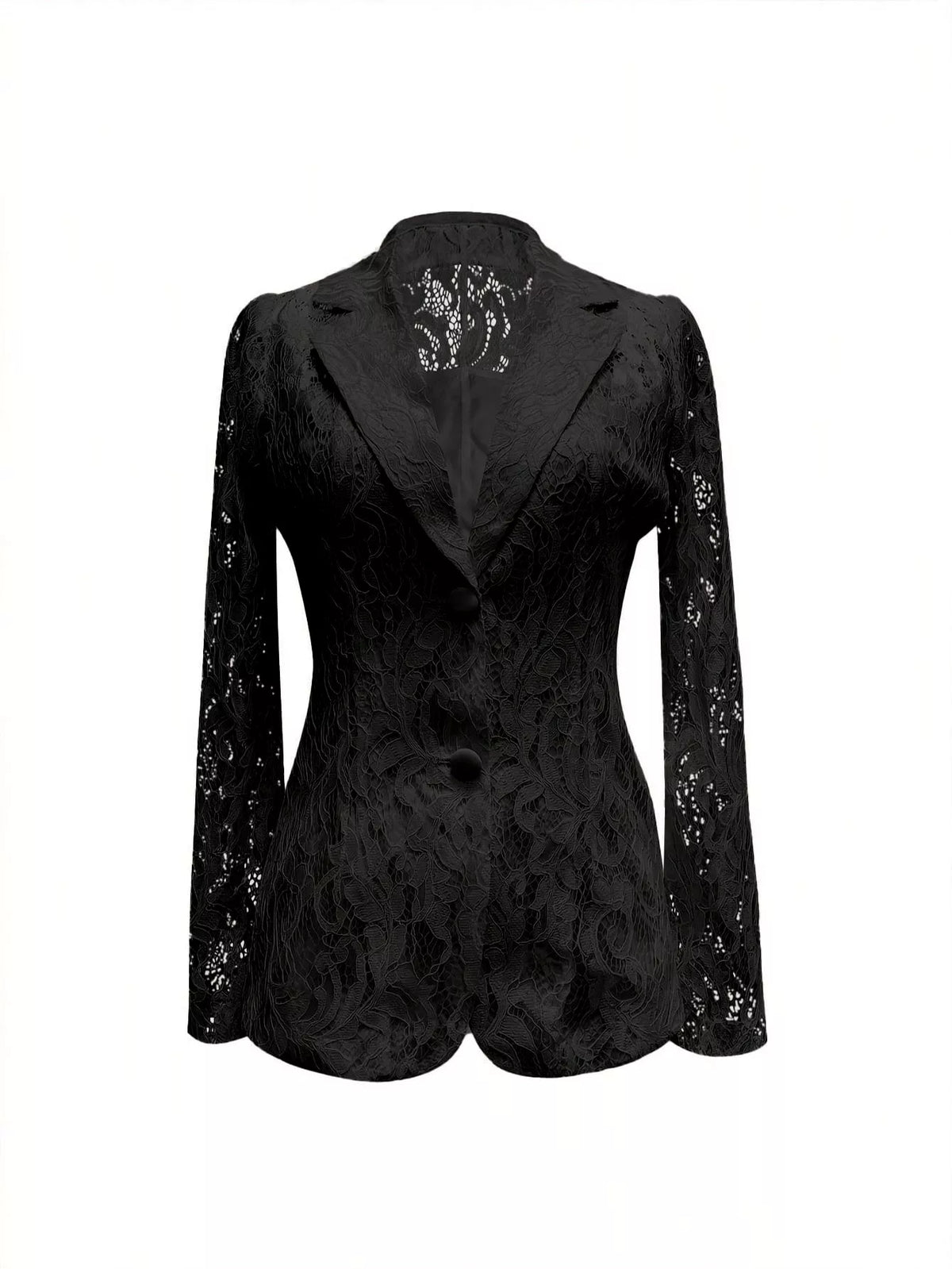 Lace Button Up Fitted Blazer - Black - View 2