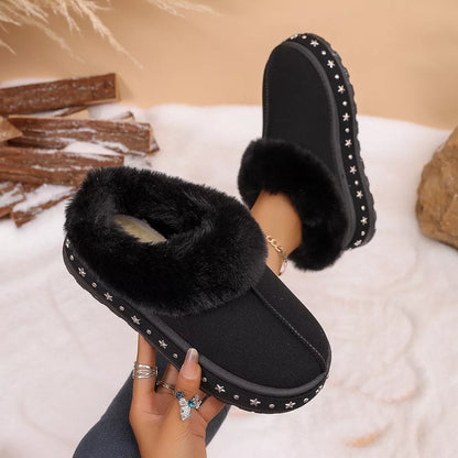 Faux Fur Lined Platform Ankle Boots - Black - View 3