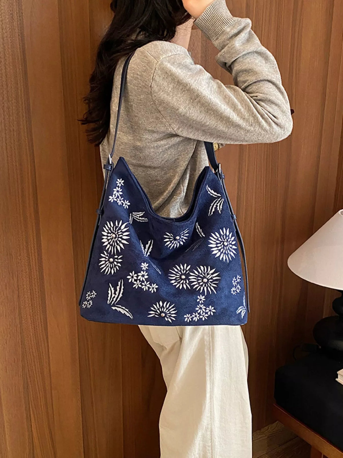 Lightweight Floral Shoulder Bag - Blue - View 3