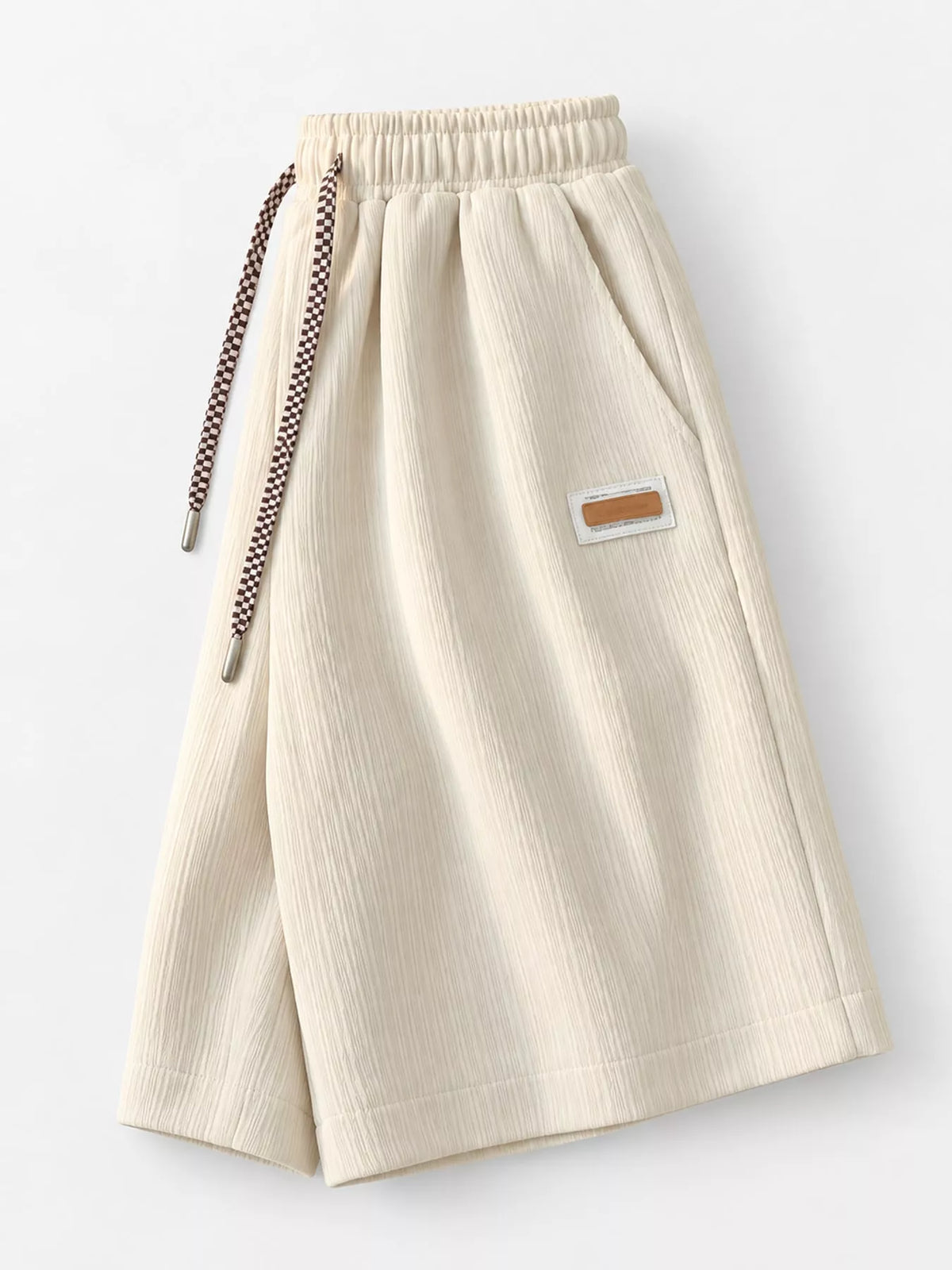 Plus Size Checkerboard Drawstring Casual Shorts - Apricot - View 8