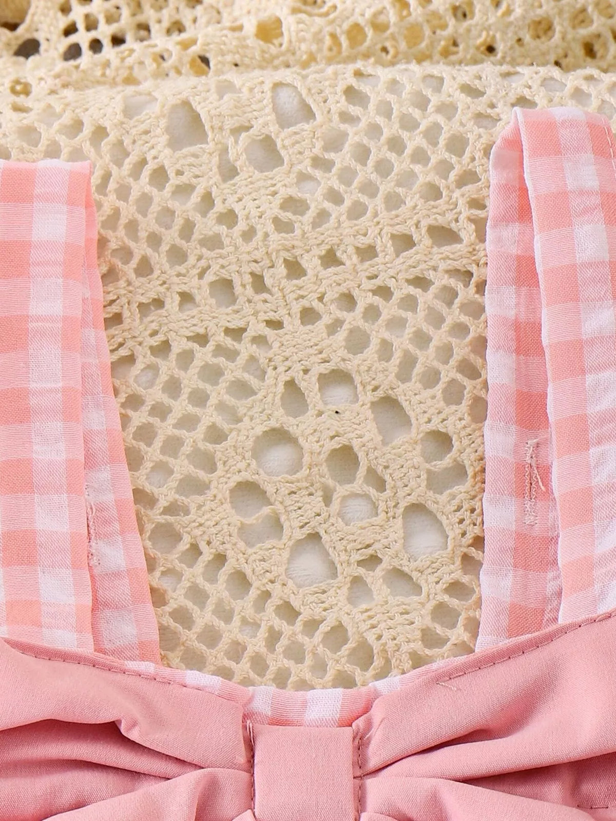 Children's Bow Plaid Wide Strap Jumpsuit - Pink - View 3