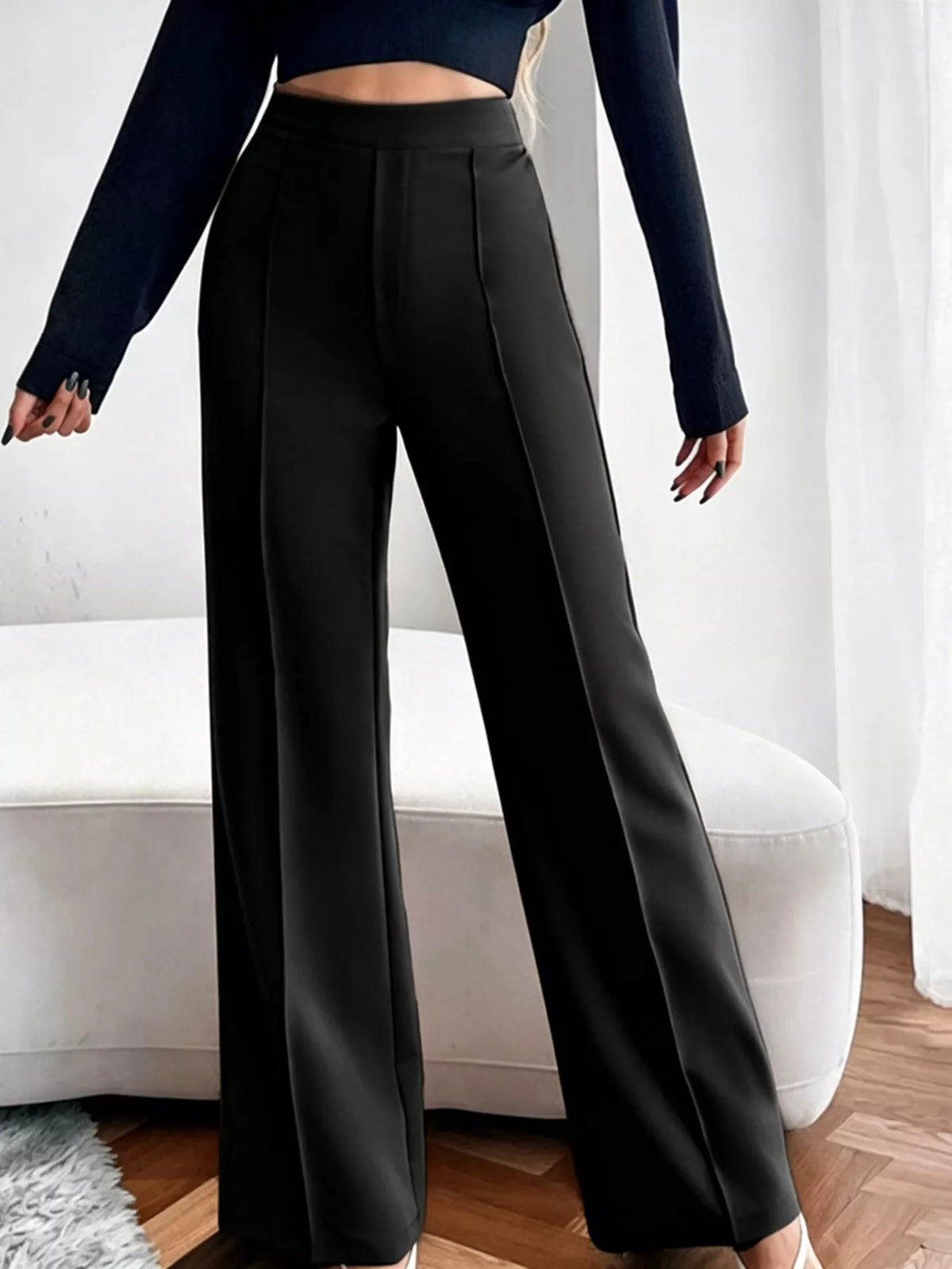 High Waist Flare Pants - Black - View 2