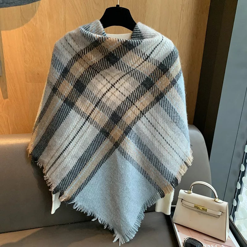 Raw Hem Plaid Scarf - Light Blue - View 5
