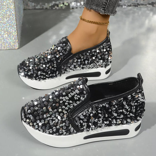 Sequin Round Toe Slip-Ons - Black - View 2