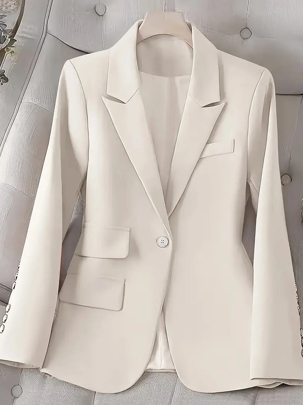 Single-Button Long Sleeve Blazer - White - View 7