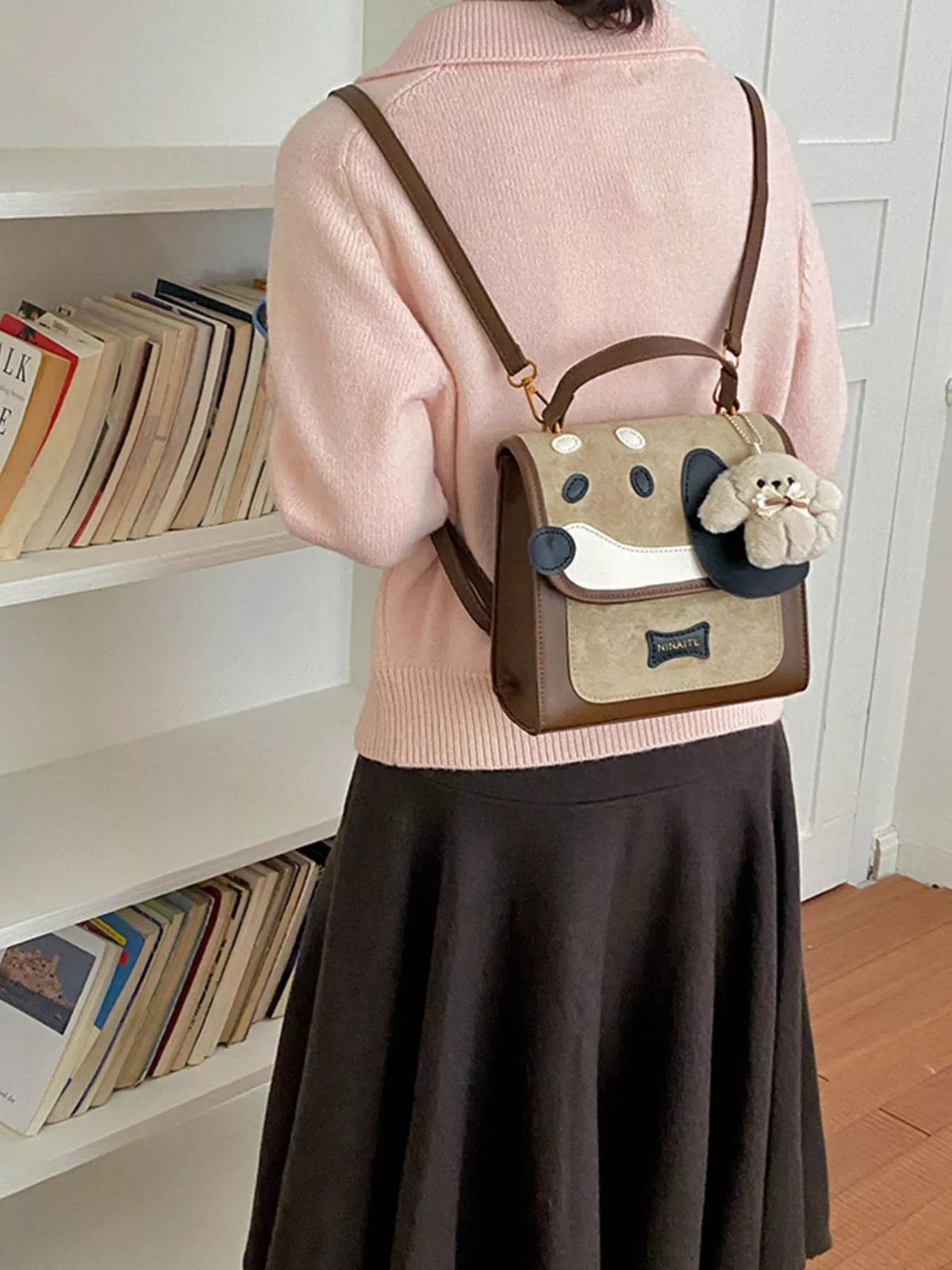 Color Block Backpack Bag - Khaki - View 7