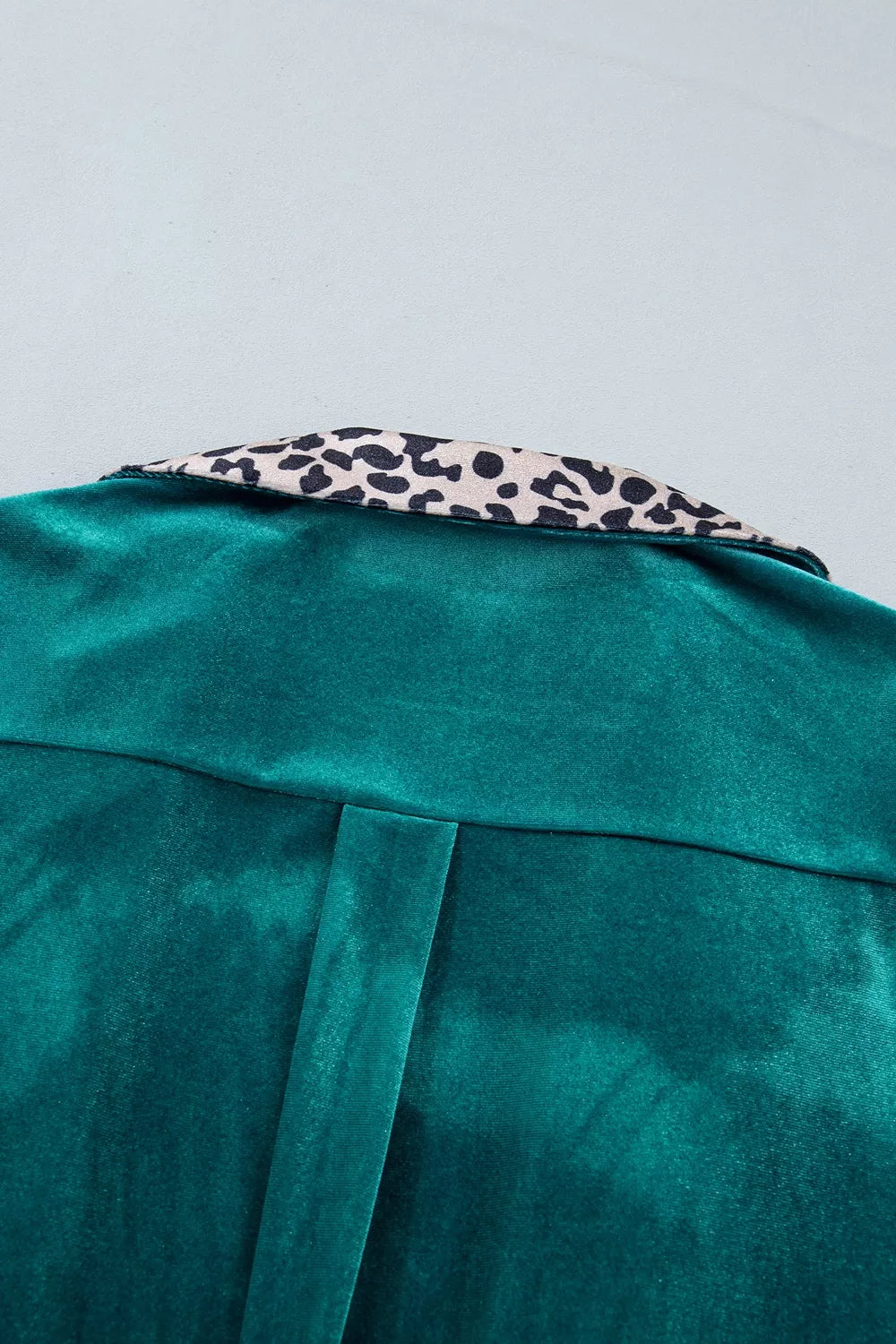 Velvet Contrast Leopard Print Lapel Collar Open Front Cardigan - Deep Teal - View 8