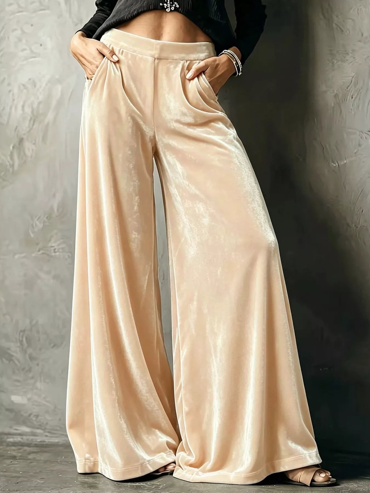 Full Size High-Waisted Wide-Leg Velvet Pants Plus Size - Apricot - View 1