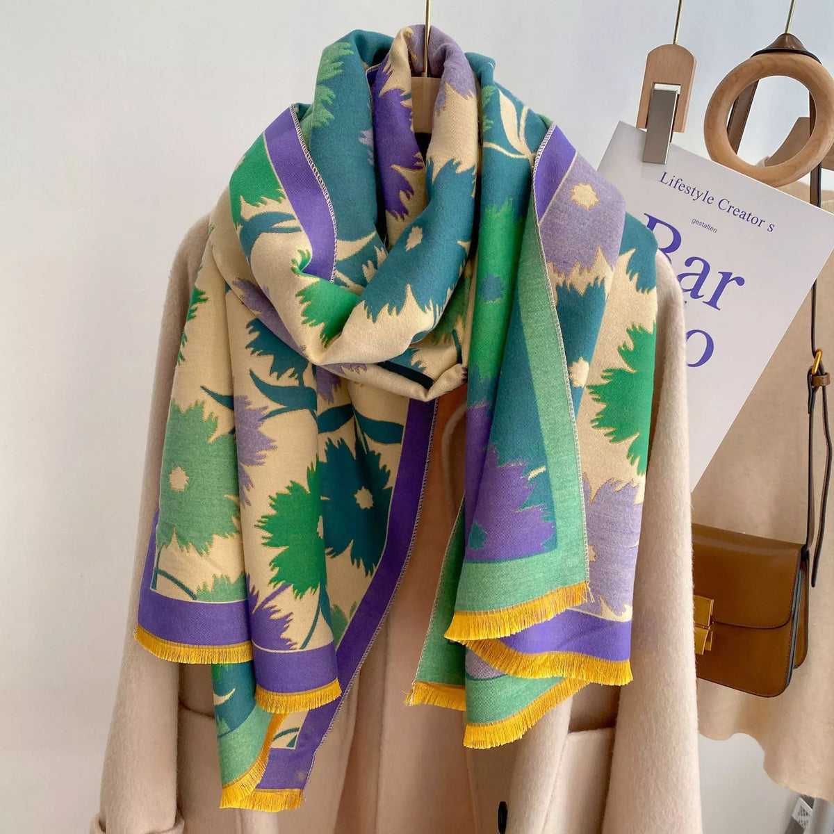 Floral Print Warm Winter Scarf - Gum Leaf - View 3