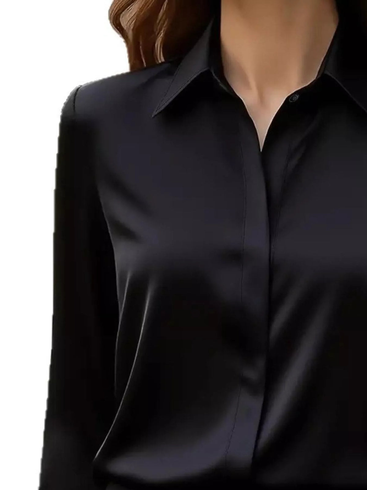 Button Down Collared Neck Long Sleeve Shirt - Black - View 6