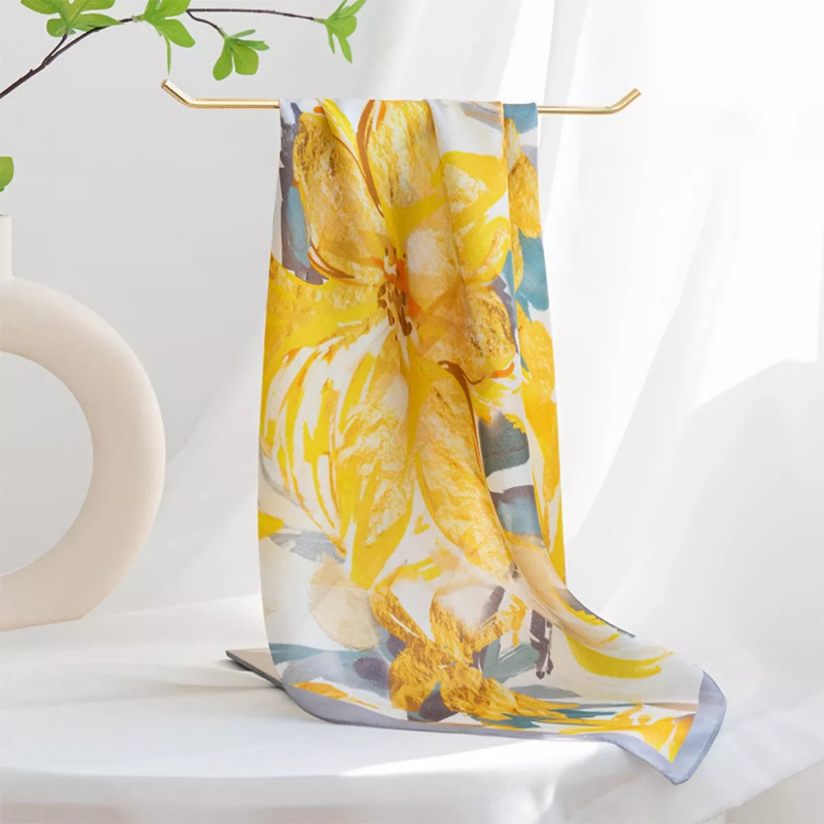 Floral Print Silk Square Scarf - Sherbet - View 2