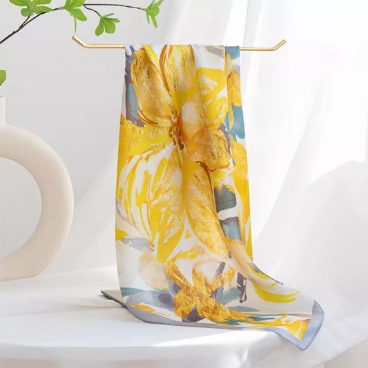 Floral Print Silk Square Scarf - Sherbet - View 2